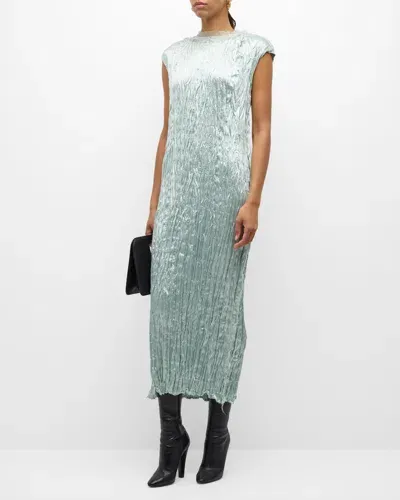 Jason Wu Collection Hammered Satin Pleated Midi Dress In Sage