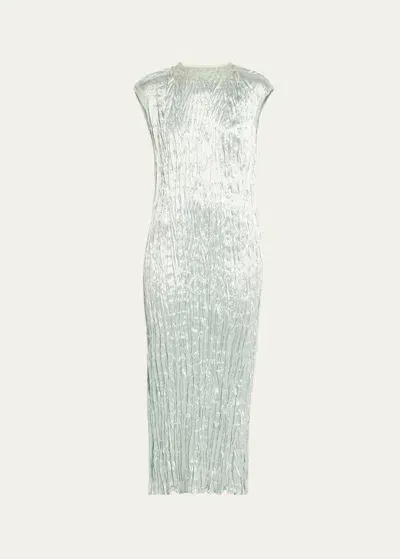 Jason Wu Collection Hammered Satin Pleated Midi Dress In Sage