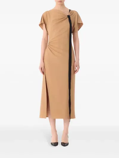 Jason Wu Collection Knot-detail Draped Midi Dress In Brown