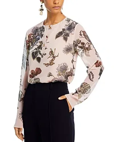 Jason Wu Collection Floral Satin Henley In Rose Pink/multi