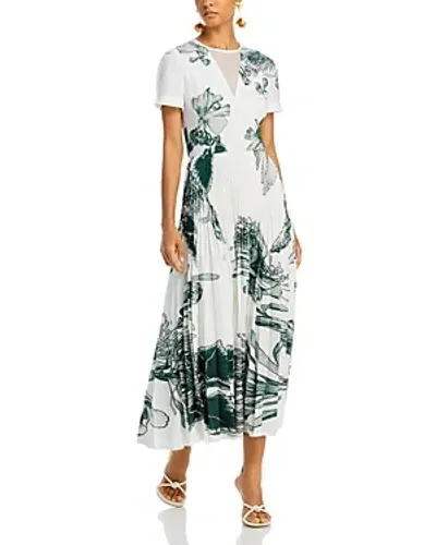 Jason Wu Collection Pincushion Floral Pleated Dress In Chalk Emerald