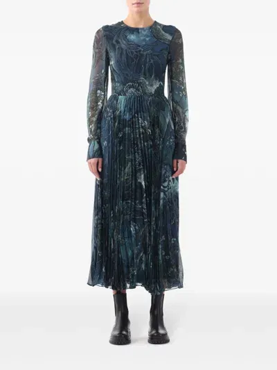 Jason Wu Collection Pleated Dress In Lapis Multi