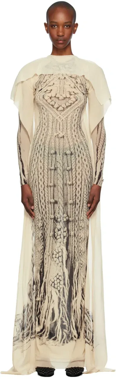 Jean Paul Gaultier Beige & Black Printed Aran Maxi Dress In 6900-lightbeige/blac