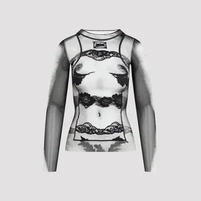 Jean Paul Gaultier Body Lace Mariniere Top In Black