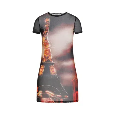 Jean Paul Gaultier Pigalle Printed Mesh Short Dress In Black