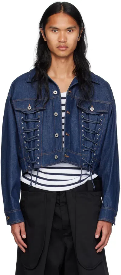 Jean Paul Gaultier Blue Lace-up Denim Jacket In 55-indigo