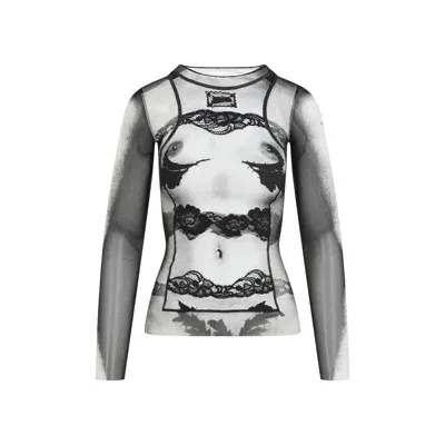 Jean Paul Gaultier "body Lace Mariniere" Top In Black