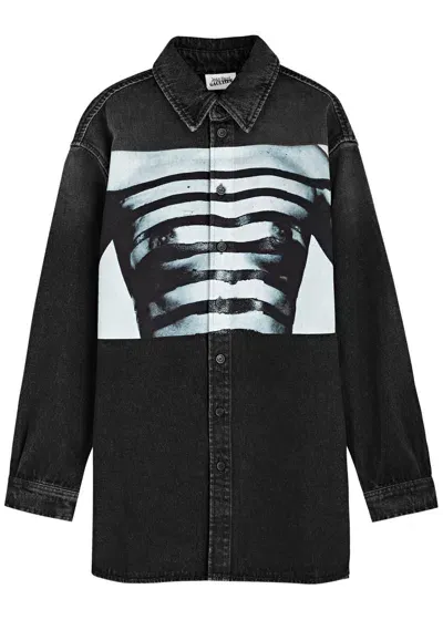 Jean Paul Gaultier Body Printed Denim Oversize Shirt In Multicolor