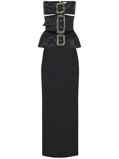 Jean Paul Gaultier Leather-trimmed Buckle-detail Bustier Gown In Black