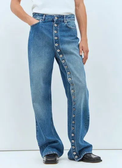 Jean Paul Gaultier Buttoned Leg Jeans In Blue