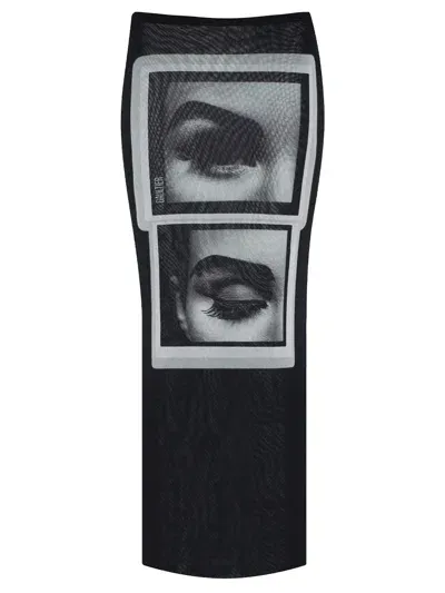 Jean Paul Gaultier Eyes And Lips Long Skirt Woman Black In Polyamide