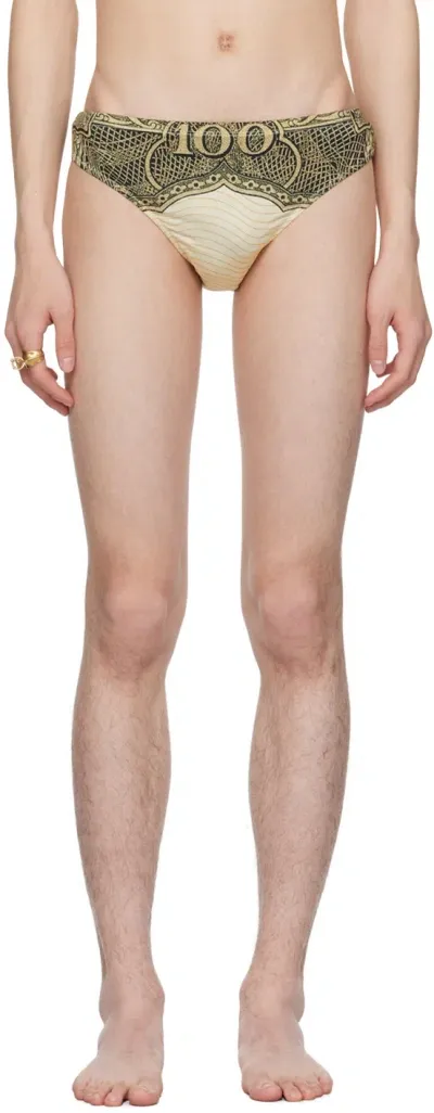 Jean Paul Gaultier Green & Beige 'the Cartouche' Swimsuit Briefs