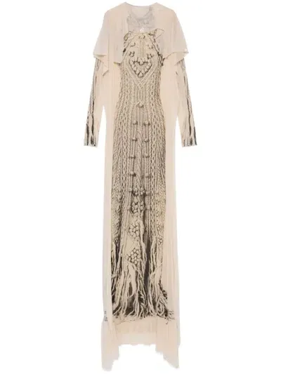 Jean Paul Gaultier Knit-print Maxi Dress In Beige