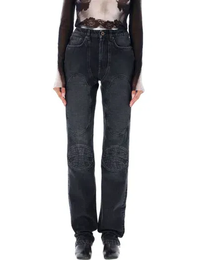 Jean Paul Gaultier Lacing Knee Bonded Jeans In Blue