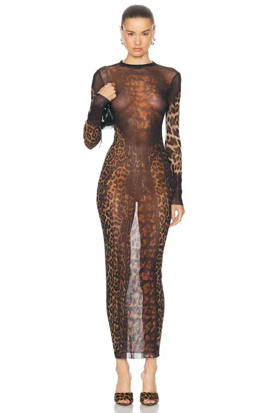 Jean Paul Gaultier Leopard Long Dress In Brown