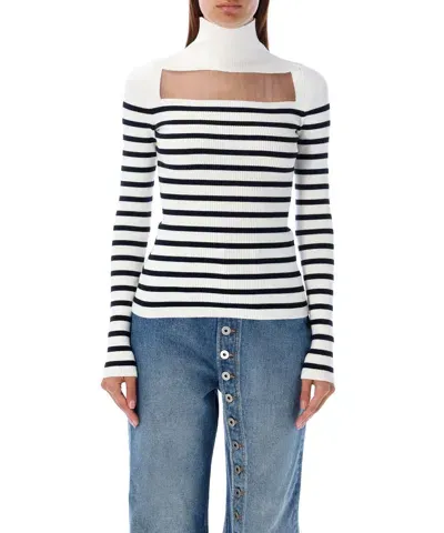 Jean Paul Gaultier Mariniere Roll-neck Sweater In White