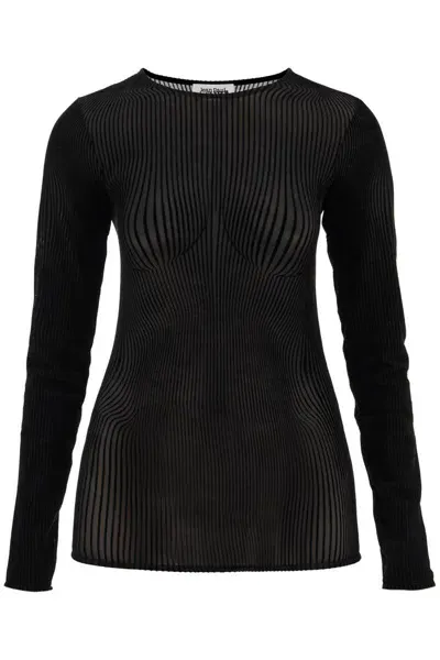 Jean Paul Gaultier Top In Mesh 'morphing Pinstripes' In Black