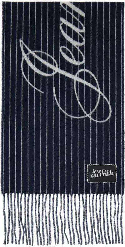 Jean Paul Gaultier ネイビー＆オフホワイト The Striped マフラー In 5901-navy/white