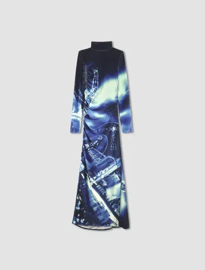 Jean Paul Gaultier Pigalle Print Long Dress In Curled Velvet In Navy,lightblue,white,black