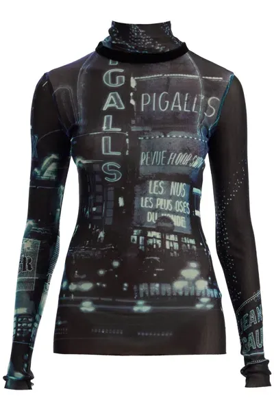 Jean Paul Gaultier "pigalle Print Tulle Top With In Multicolor