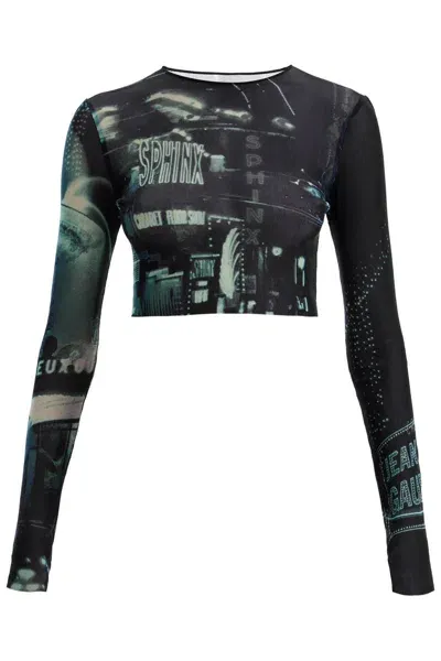 Jean Paul Gaultier Pigalle Printed Tulle Crop Top With In Multicolor