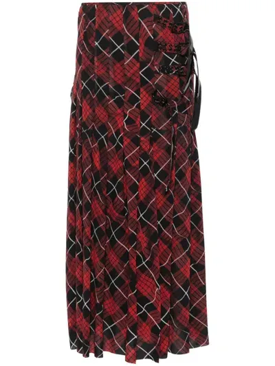 Jean Paul Gaultier Plaid-check Midi Skirt In Red Black White