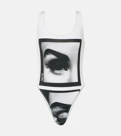 Jean Paul Gaultier Printed Swimsuit In White,black