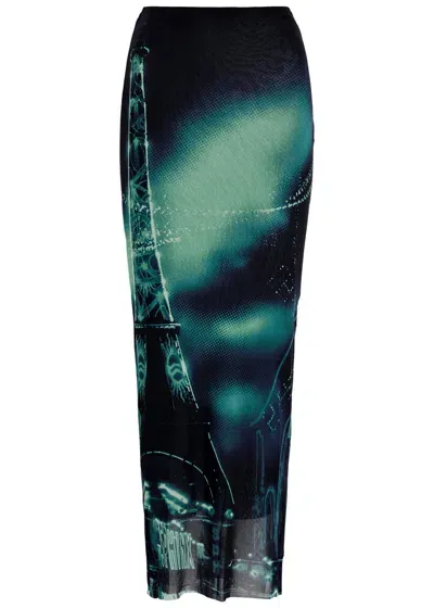 Jean Paul Gaultier Printed Tulle Midi Skirt In Multicoloured