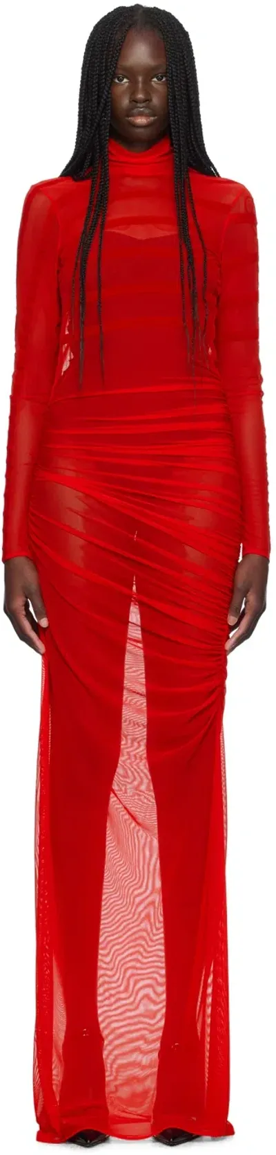 Jean Paul Gaultier Red 'the Striped Flocked' Maxi Dress In 3030-red/red