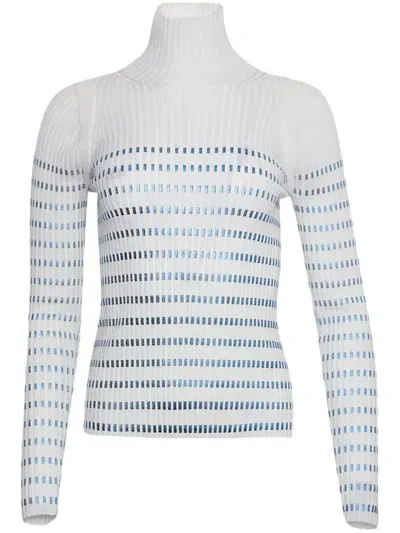 Jean Paul Gaultier Metallic-threaded Knitted Jumper In White Navy