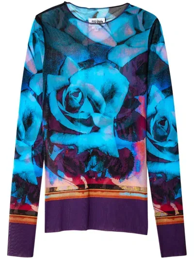 Jean Paul Gaultier The Blue Roses Top Woman Multicolor In Polyamide In Purple