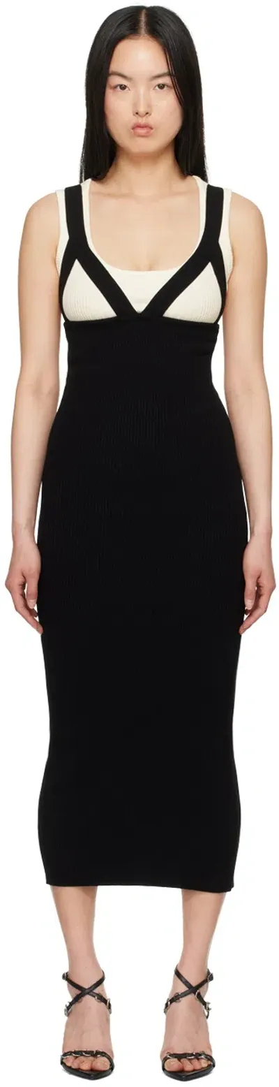 Jean Paul Gaultier Bicolor Rib Knit Sleeveless Strappy Maxi Dress In 0100-whiteblack