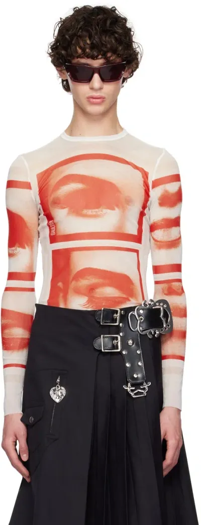 Jean Paul Gaultier White & Red 'the Eyes And Lips' Long Sleeve T-shirt In 013014-white/red/lig