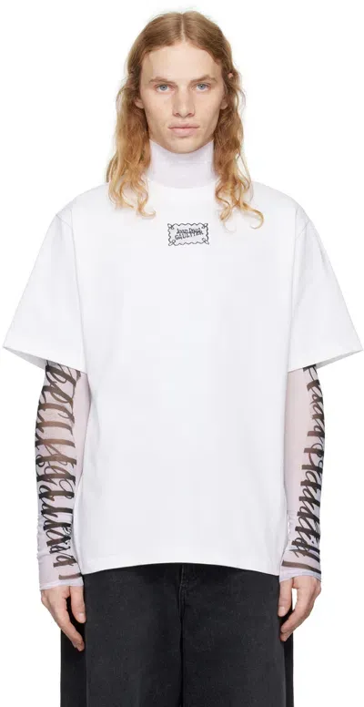 Jean Paul Gaultier White Lace Label T-shirt In 0100-white/black