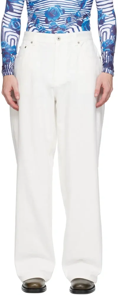 Jean Paul Gaultier White 'the Marinière' Jeans In 0355-ecru/indigo