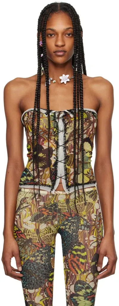 Jean Paul Gaultier Yellow & Beige Printed Tube Top In 1090 Yellow/multicol