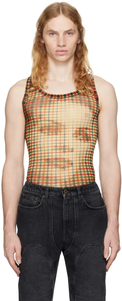 Jean Paul Gaultier Yellow & Red 'the Tartan Face' Tank Top In 95105030-sepia/yello