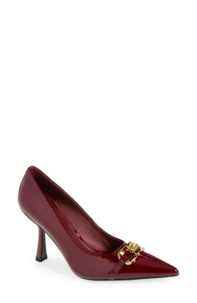 Jeffrey Campbell Authority Pointed Toe Pump In Cherry Red Crkl Patent Gold