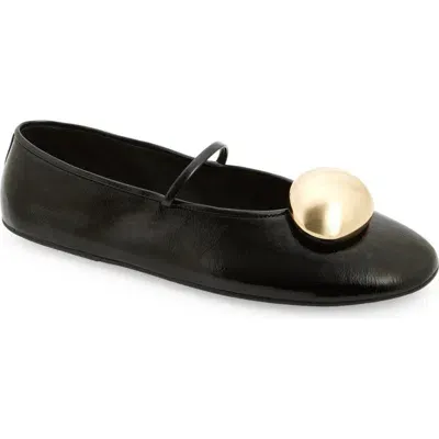 Jeffrey Campbell Balle-orn Mary Jane Flat In Black Crinkle Patent Gold