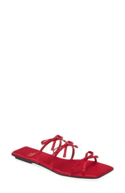 Jeffrey Campbell Bowz Slide Sandal In Red Satin