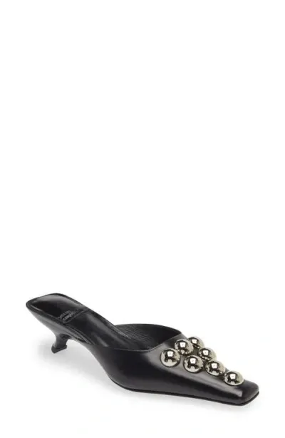 Jeffrey Campbell Esmerel Stud Square Toe Mule In Black Crinkle Silver