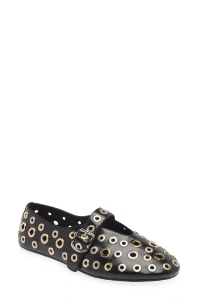 Jeffrey Campbell Holed Mary Jane Flat In Black Gold Silver