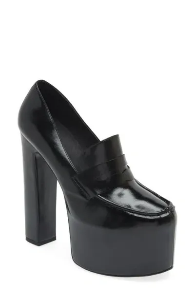 Jeffrey Campbell Long Last Platform Penny Loafer Pump In Black Crinkle Patent