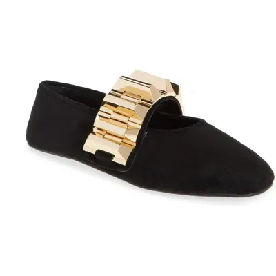 Jeffrey Campbell Rigid Ballet Flat In Black Suede Gold