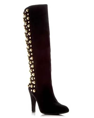 Jeffrey Campbell Women's Big Stud Embellished Boots In Black Suede Gold