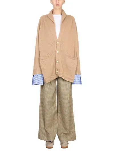 Jejia Oversize-knit Layered-sleeve Cardigan In Beige