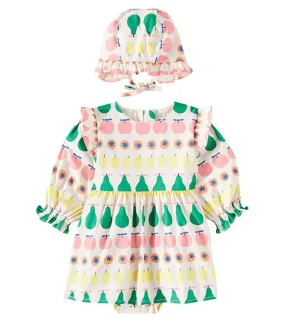 Jellymallow Baby Fruity Cotton Dress And Bonnet Set In Multicolor