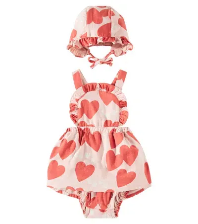 Jellymallow Baby Love Frill Cotton Dress And Bonnet Set In Pink