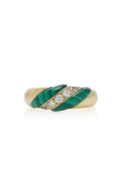 Jenna Blake 18k Yellow Gold; Diamond And Emerald Ring In Green