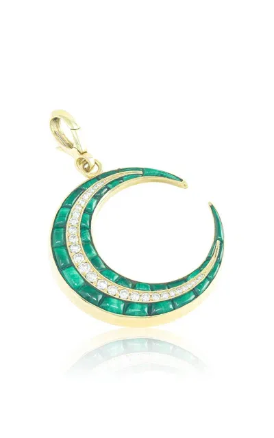 Jenna Blake 18k Yellow Gold Diamond And Malachite Charm In Green